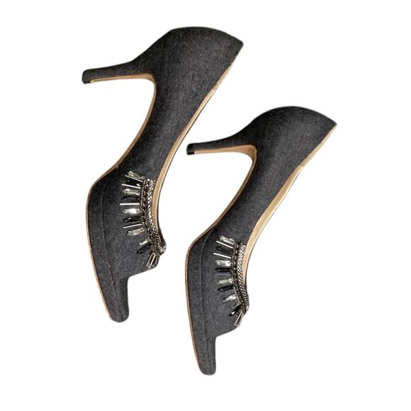 Oscar de la Renta Women’s Open Toed Pumps Gray Flannel Swarovski Crystals S.39 - Picture 2 of 5
